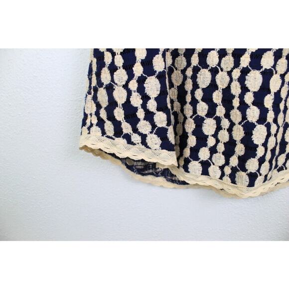 Umgee Crochet Dress Navy Tan Size Small Lined Bell Sleeves Boho Cottage - Picture 3 of 6